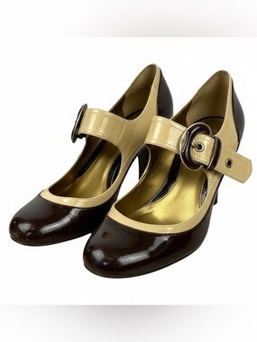 Circa Joan & David Brown & Tan Patent Leather Buckle Round Toe Mary Jane Sz 9